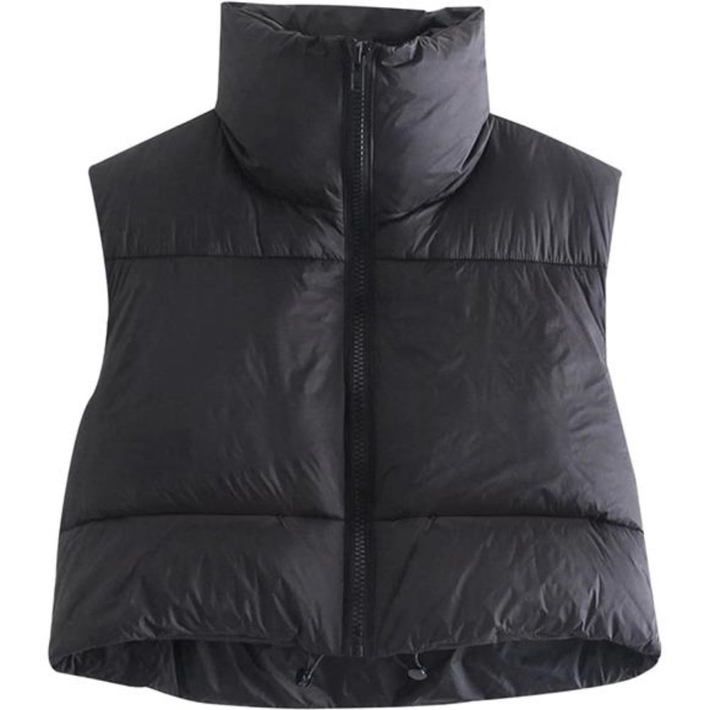 Women's Winter Crop Vest Puffer Lightweight Stand Collar Padded Vest Zip Up